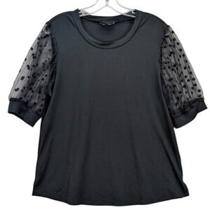 Alison Andrews Womens Large Black Shirt Top Polka Dot Mesh Sleeve Bewitched Goth